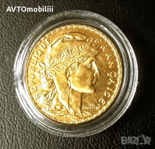 Позлатена монета 20 Франка 1899 г с петел, снимка 2 - Нумизматика и бонистика - 52304100