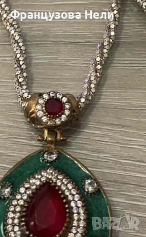 Сребърно колие с позлата и полускъпоценни камъни, снимка 3 - Други ценни предмети - 54169144