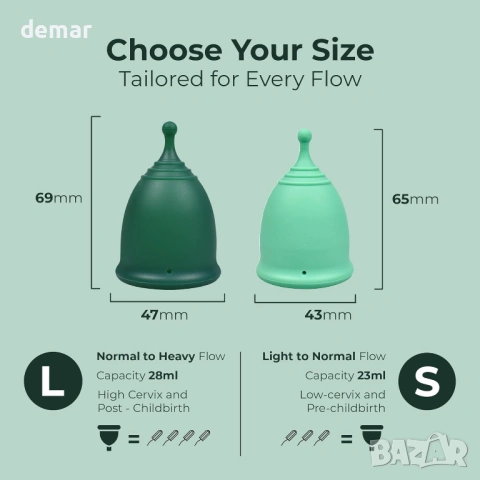 Комплект от 2 менструални чашки и апликатор SHORDY, голяма и малка, снимка 8 - Други - 53594528