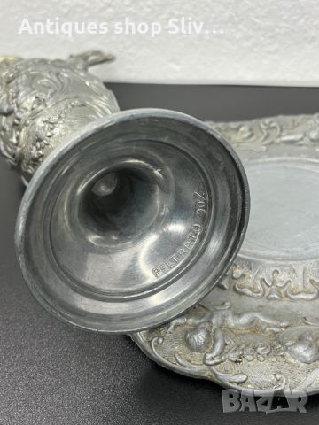 Уникална калаена кана / декантер с чиния. №5428, снимка 8 - Антикварни и старинни предмети - 45853602
