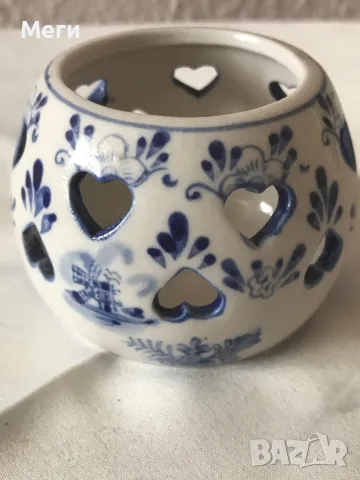 Свещник за чаена лампа Delft Blue, ръчно рисувана холандска сърце, снимка 3 - Колекции - 47773605