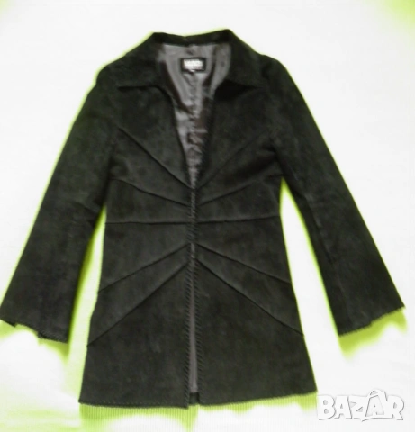 Ефектно пролетно манто от черен естествен велур М