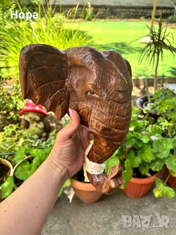 Слонска глава за стена от тиково дърво, снимка 1 - Декорация за дома - 45870150