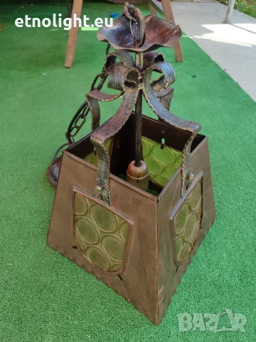 Красиви старинни полилеи тип фенер с елементи на ковано желязо, метални капаци и стъкла , снимка 2 - Полилеи - 51036058