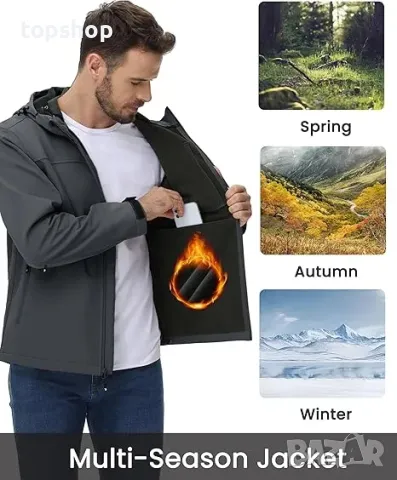 donhobo Мъжко туристическо яке с поларена подплата, много джобове и качулка, XL, сиво, снимка 2 - Якета - 50355189