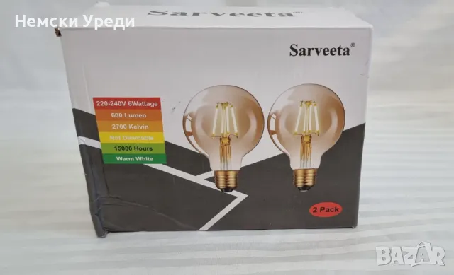  LED филаментна крушка G80 Декоративна сферична крушка ES E27 2700K 2x 6W 