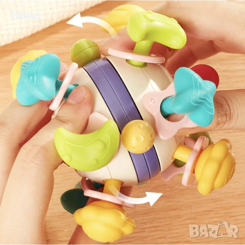 Бебешка сензорна топка/ чесалка за гризкане при никнене на зъбки с космически елементи 🛰🪐🚀🌍, снимка 7 - Дрънкалки и чесалки - 51069644