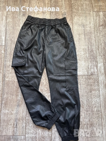 Нови висока талия черни разкошни мека кожа кожени дълги елегантни ежедневни панталони  карго стил .