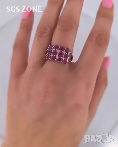 Сребърен Пръстен с Рубин, Сапфир, Изумруд, снимка 5 - Пръстени - 50310263