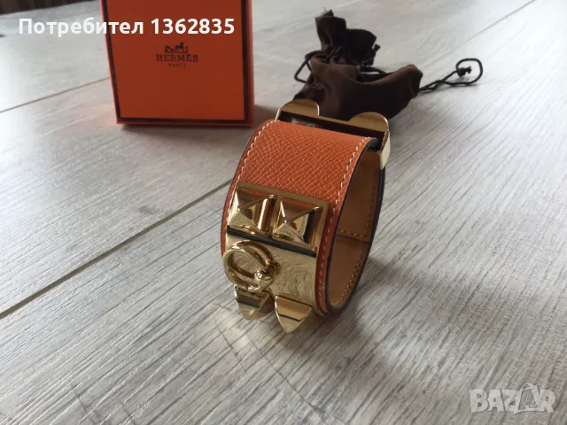 НОВА оранжева гривна от естествена кожа HERMES Paris Collier de Chien, снимка 11 - Гривни - 47129137