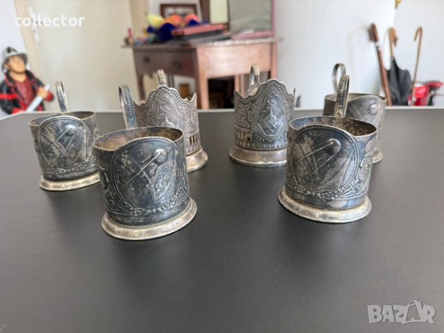 Комплект от шест броя поставки за чаши. №7857, снимка 3 - Антикварни и старинни предмети - 53451726