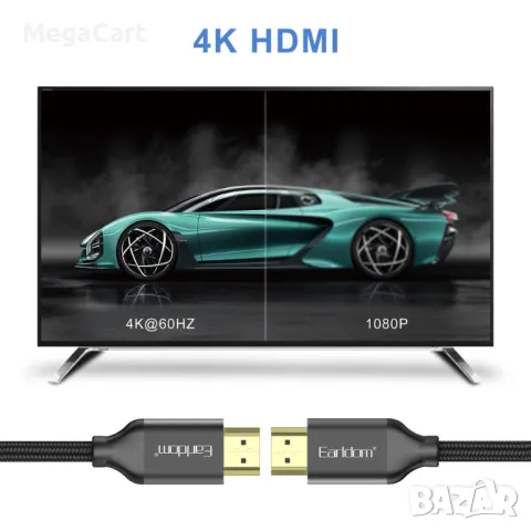 Кабел Earldom ET-W26 HDMI - HDMI, 5м., 4K, С оплетка, Черен, снимка 2 - Кабели и адаптери - 48752505