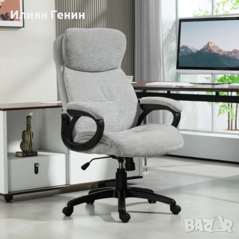 Офис стол HOMCOM, стол за бюро, въртящ се, функция люлеене, снимка 5 - Столове - 52015088