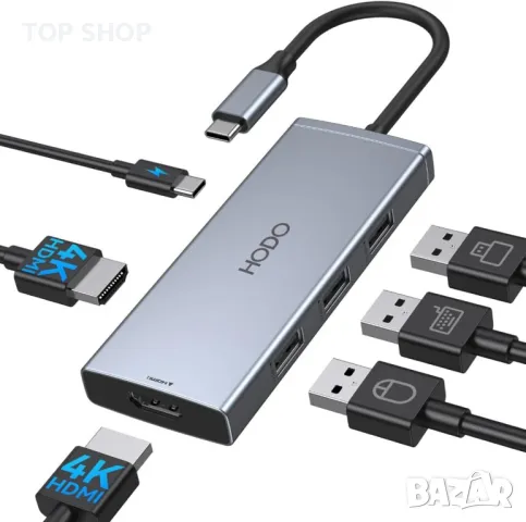 USB C към 2 HDMI адаптер за два монитора, 6 IN 1 докинг станция, снимка 1 - Кабели и адаптери - 49457631