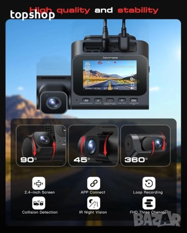 3-канален 4K видеорегистратор Jzones STARVIS 2 HDR с нощно виждане, 4K+1080P+1080P предна..., снимка 8 - Аксесоари и консумативи - 51637845