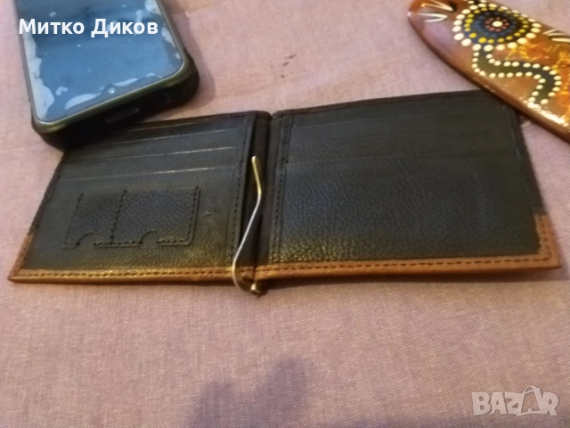Щипка за пари и документи-карти 110х 90 мм естествена кожа кафяво черна, снимка 3 - Портфейли, портмонета - 52905688