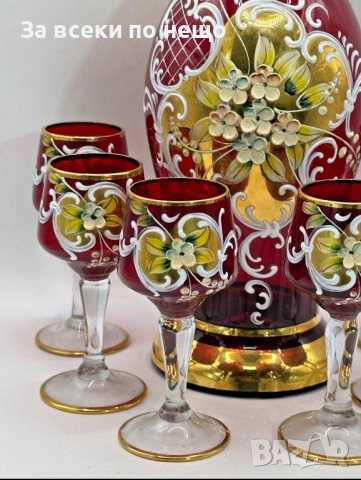 Murano Italy   Circa 1957  Bischoff Cordials Venetian Italian set with  Ruby Red end 18 k Код P1662, снимка 8 - Сервизи - 52932983