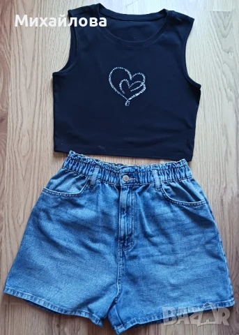 Дънкови къси панталонки с 2 бр. топ, снимка 3 - Къси панталони и бермуди - 51044659