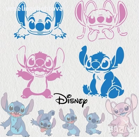 4 броя Стич шаблон стенсил декорация торта скрапбукинг текстил дърво , снимка 2 - Други - 52770111