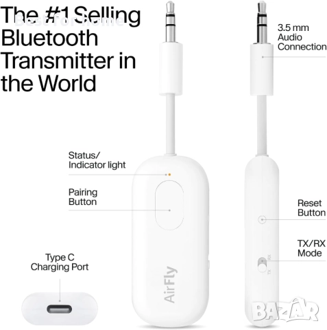 Twelve South AirFly Pro Безжичен Bluetooth адаптер за предавател/приемник за 2 слушалки, снимка 3 - Други - 52479953