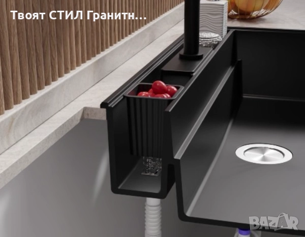 Черна кухненска гранитна мивка Ню Йорк 80 Multispace 780 x 530 мм -22% Ново, снимка 2 - Мивки - 51834704