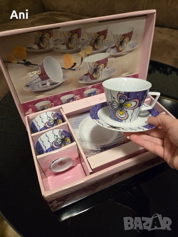 ЯПОНСКИ лилав сервиз с пеперудки за чай/кафе, снимка 4 - Сервизи - 52774718