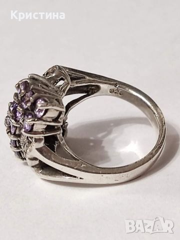 Красив италиански сребърен пръстен с Аметисти и марказити , снимка 2 - Пръстени - 45479083