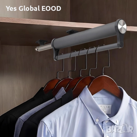 Разтегаема алуминиева релса за дрехи за гардероб 392 мм сиво/бяло, снимка 7 - Гардероби - 51985887