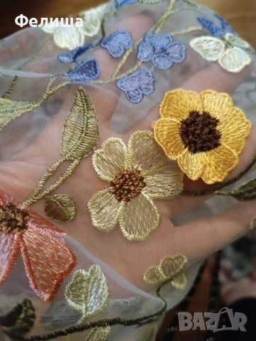 Бутикова Елегантна Ванилово Бяла Дантелена Бродирана Рокля с 3Д Пастелни Цветя и Шик Буфан Ръкав , снимка 9 - Рокли - 50812292