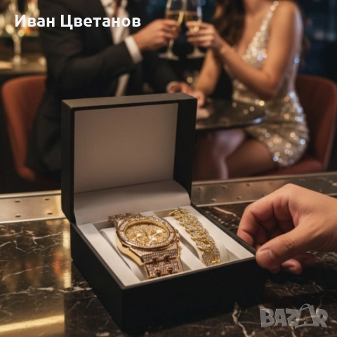 Универсален комплект часовник и гривна с кубинска плетка, снимка 2 - Мъжки - 52124638