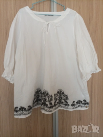 Макси памучна блуза с бродерия , снимка 2 - Блузи с дълъг ръкав и пуловери - 53871592