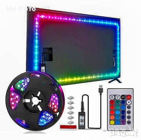 USB Лед лента за Телевизор или Монитор , RGB Led TV Backlight, снимка 2 - Плейъри, домашно кино, прожектори - 46329080