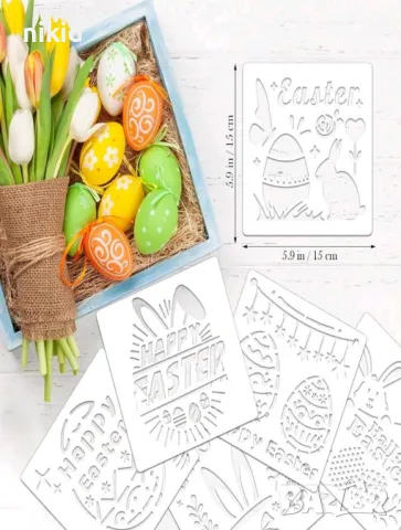 15 вида Великденски заек пиле яйце стенсил шаблон за спрей за торта украса Scrapbooking, снимка 3 - Други - 49704222