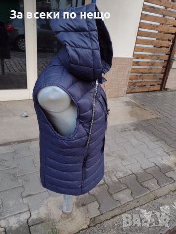 Дамски Тъмносин Елек С Качулка Код SV-8, снимка 3 - Елеци - 52499317