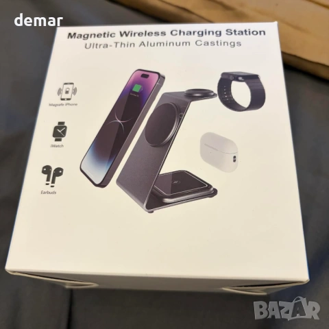 Intoval 3 в 1 безжична зарядна станция за iPhone, Apple Watch и AirPods (сива), снимка 7 - Безжични зарядни - 53532252
