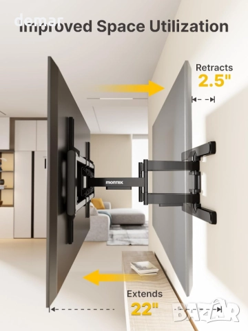 Стенен монтаж за телевизор monTEK за телевизори 43"–95", до 60 кг, снимка 4 - Стойки, 3D очила, аксесоари - 52404261