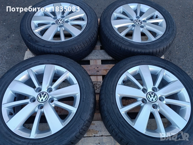 Лети джанти 16ки 5х112 VW + летни гуми 205/55/16 Hankook, снимка 2 - Гуми и джанти - 52866696