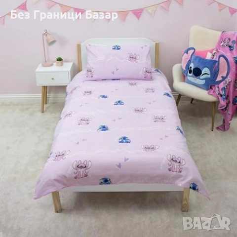 Нов двулицев спален комплект единичен с калъфка за детска стая с Disney Lilo Stitch Стич герой, снимка 4 - Спално бельо - 54101453
