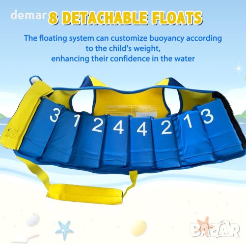 Жилетка за плуване за деца, неопренова, с предпазна лента и подвижни плувки, синьо, S, снимка 4 - Други - 45782126