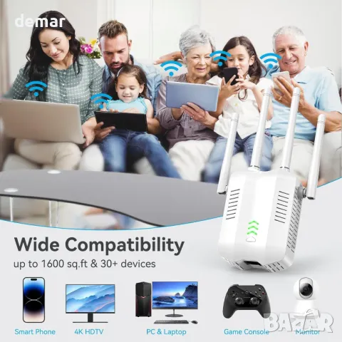 Maxuni WiFi екстендър, усилвател на сигнала, двубандов 5Ghz/2.4Ghz, до 150 кв. м и 30 устройства, снимка 4 - Друга електроника - 49905430