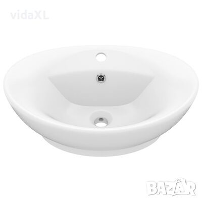 vidaXL Мивка с преливник лукс овал бял мат 58,5x39 см керамика(SKU:146932, снимка 1 - Мивки - 46105022