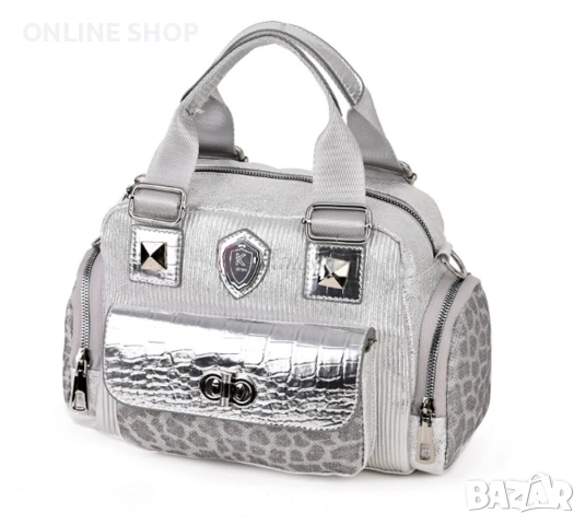 Дамска чанта от висококачествена еко кожа във сребрист цвят, снимка 5 - Чанти - 53587491