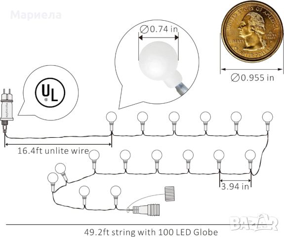 LED Декорация с Дистанционно управление / Лед Украса 60 лампи 11.5 метра, снимка 5 - Лед осветление - 46360608