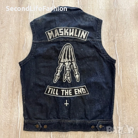 Мъжки мото елек Maskulin Moto Biker размер L дънков, снимка 7 - Якета - 53357149