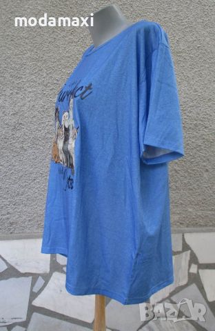 4XL Нова синя блуза с котенца , снимка 5 - Блузи с дълъг ръкав и пуловери - 45830078