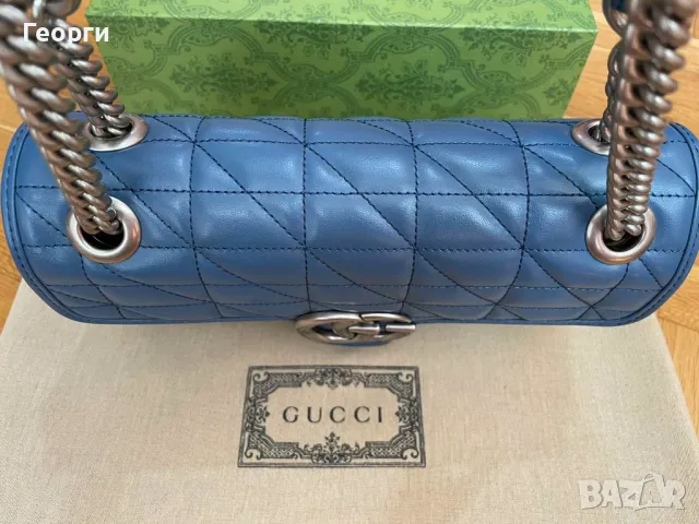 Gucci Малка Чанта Marmont Гучи Синя кожa Сребърно Лого Оригинална, снимка 5 - Чанти - 47003162