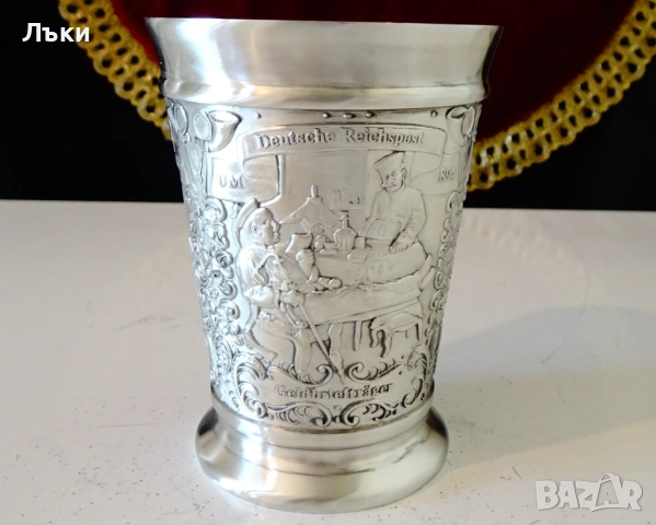 Чаша от калай за вино с пощальони. , снимка 4 - Антикварни и старинни предмети - 51591172