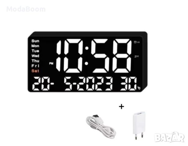 Цифров настолен часовник с бяла LED светлина, аларма, 3 нива на яркост, календар, температура, снимка 1 - Друга електроника - 45582838