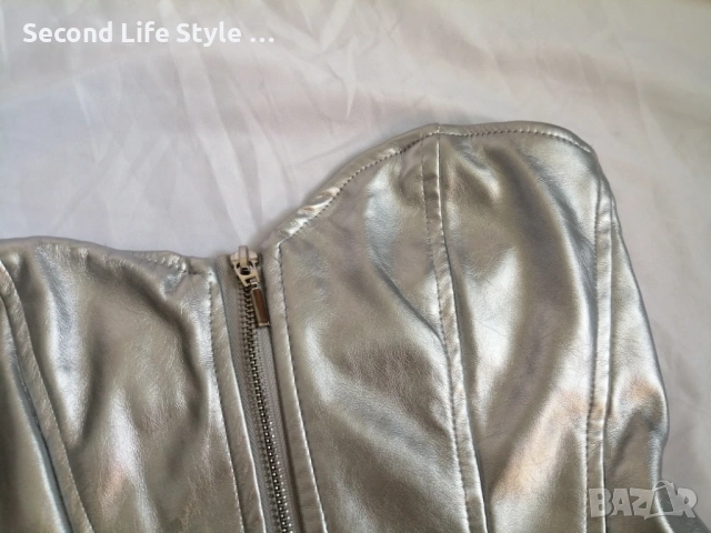 Amisu дамски кожен сребърен корсет-бюстие р-р S, снимка 4 - Корсети, бюстиета, топове - 54115195