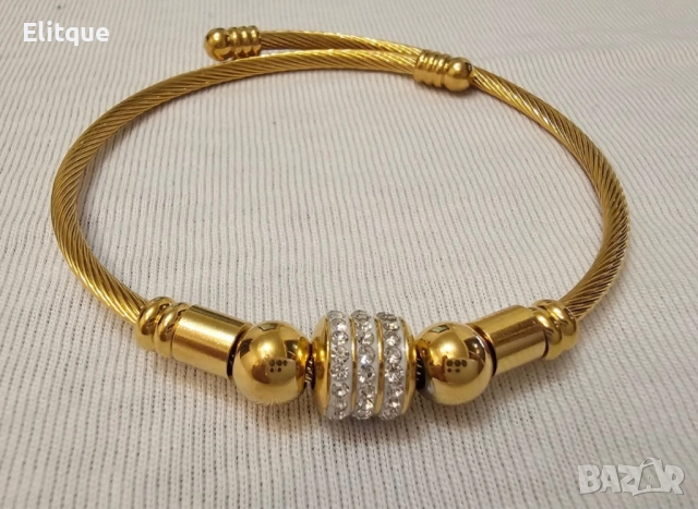 Дамска нежна гривна от медицинска стомана с 2 мъниста,камъни цирконии, снимка 4 - Гривни - 52871181